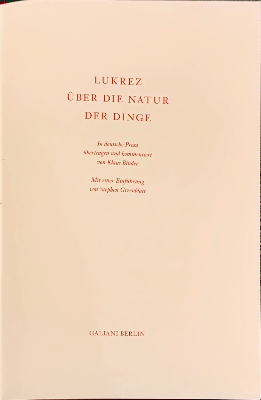 Lukrez. Über die Natur der Dinge (de rerum natura). Neudruck