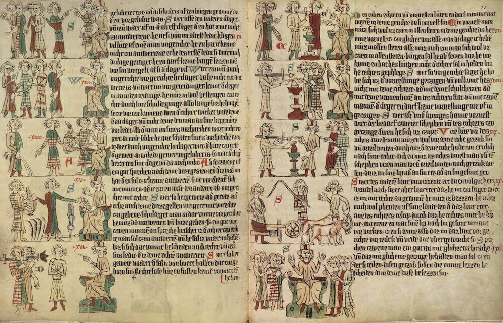 Die Heidelberger Bilderhandschrift des Sachsenspiegels. Faksimile und Kommentar. 2 Bände. Faksimile