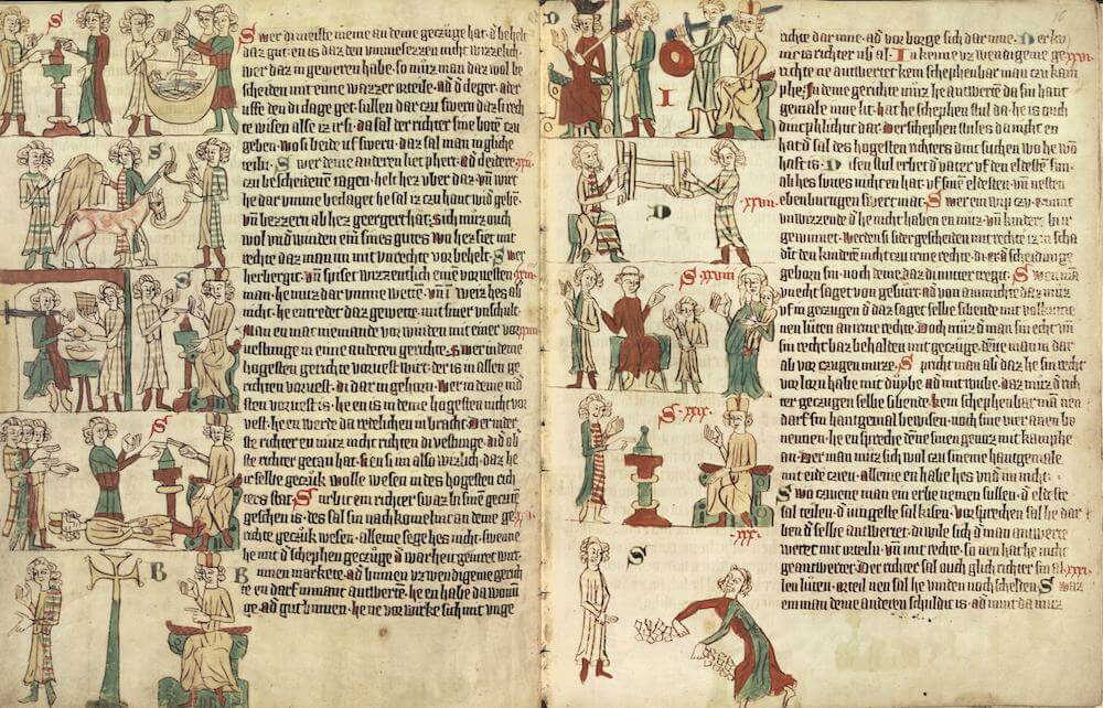 Die Heidelberger Bilderhandschrift des Sachsenspiegels. Faksimile und Kommentar. 2 Bände. Faksimile