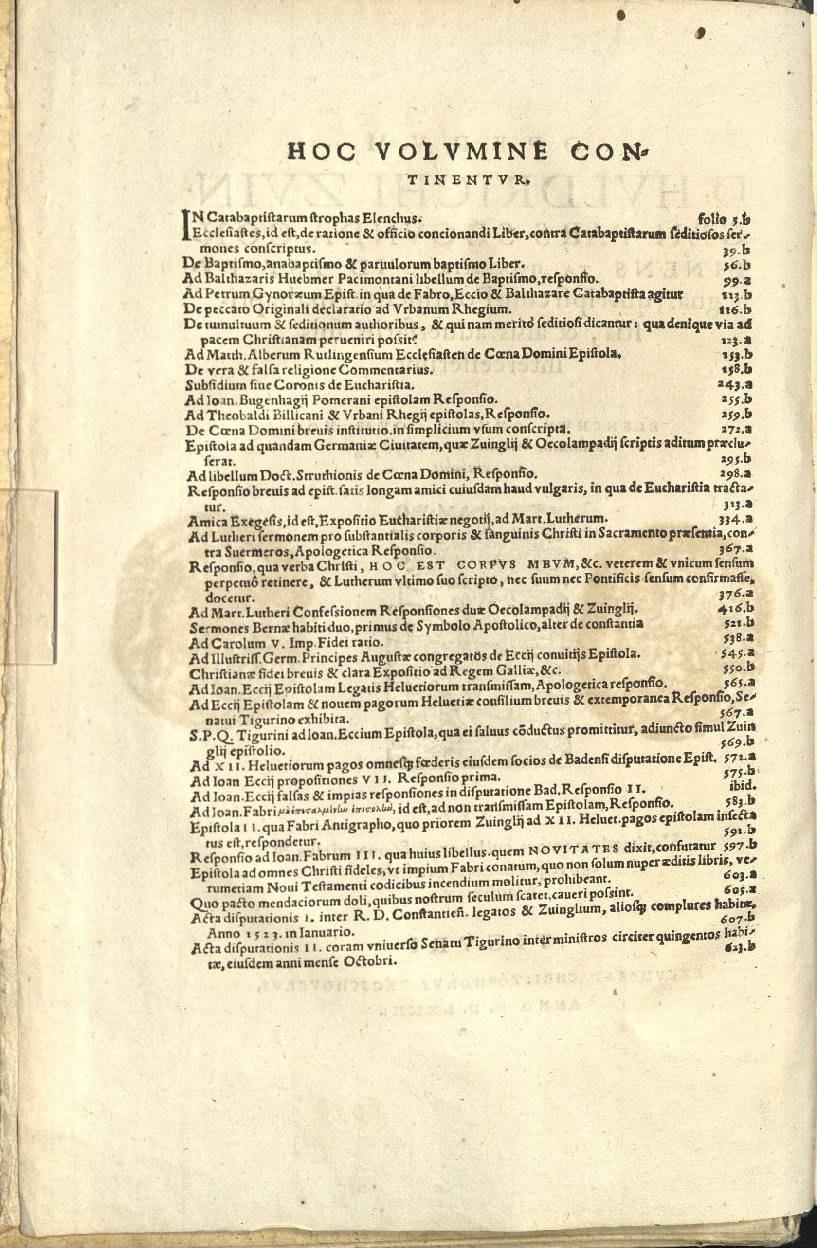 Zwingli, Gesamtausgabe in Latein, 3 Bände, 1581 zum 50. Todestag