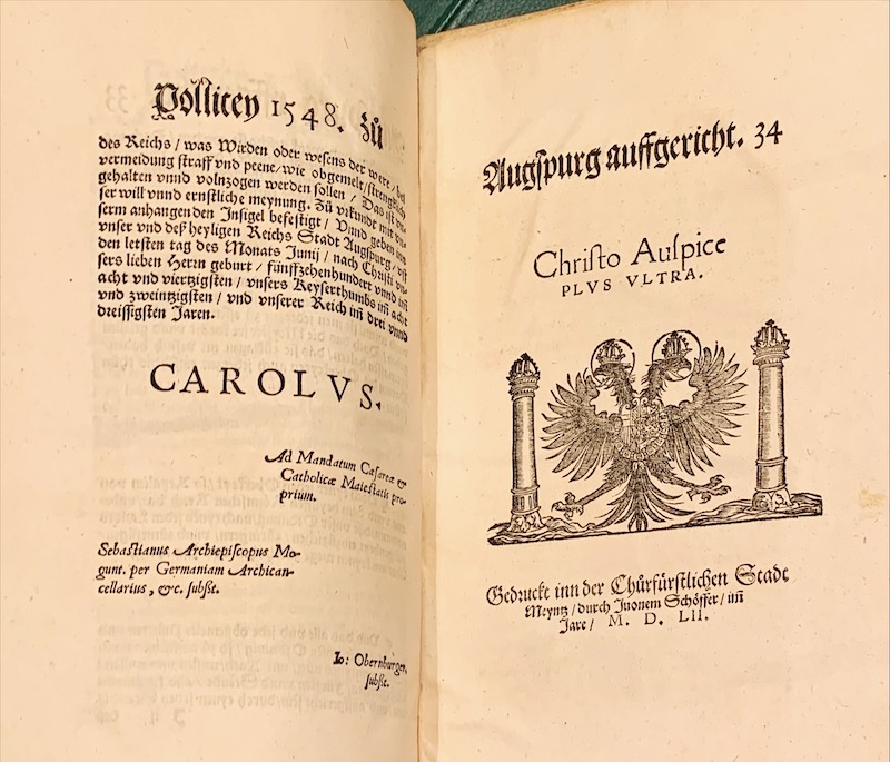 Sammlung von Reichstagsbeschlüssen: 1548 / Kammergerichtsordnung 1548 (gedruckt 1550) / Landfrieden 1548 (gedruckt 1549) / kaiserliche Edikte (1548/9), darunter Interim / Goldene Bulle